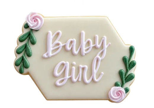 Baby girl plaque cookie with roses