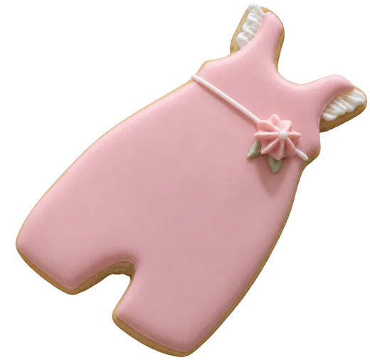 Blush pink gown cookie with a bow