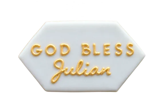 God Bless Julian baptism cookie